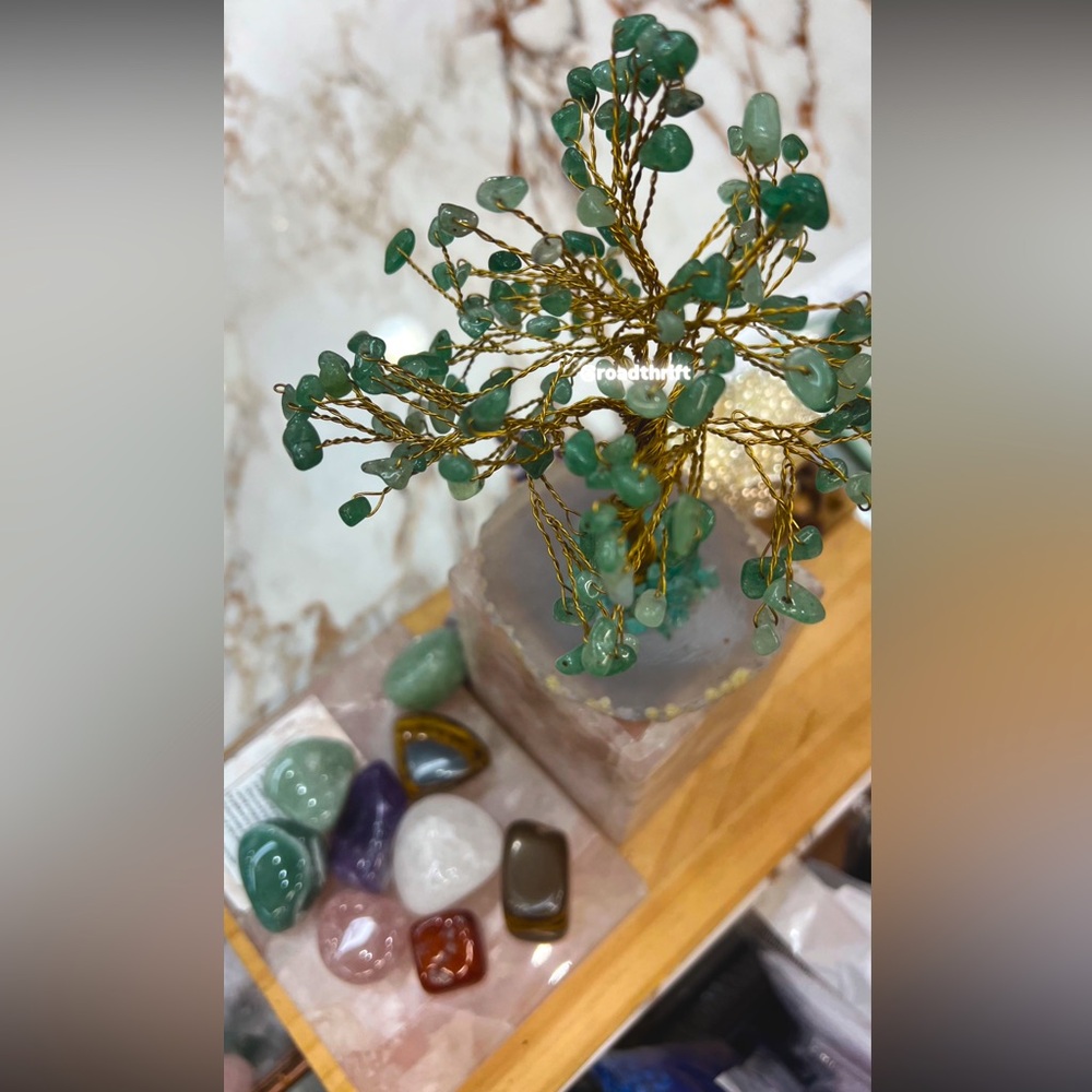 Gemstone Tree with Green and Gold Accents